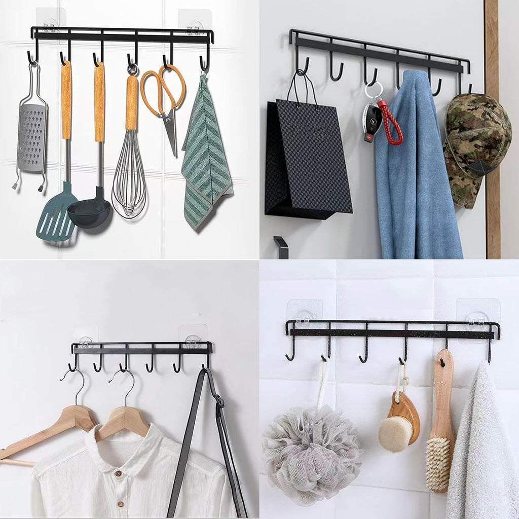 Myfolrena Adhesive Kitchen Hooks Utensil Hanger Holder Hanging Rack 2 Pack, Hanging Rack Wall