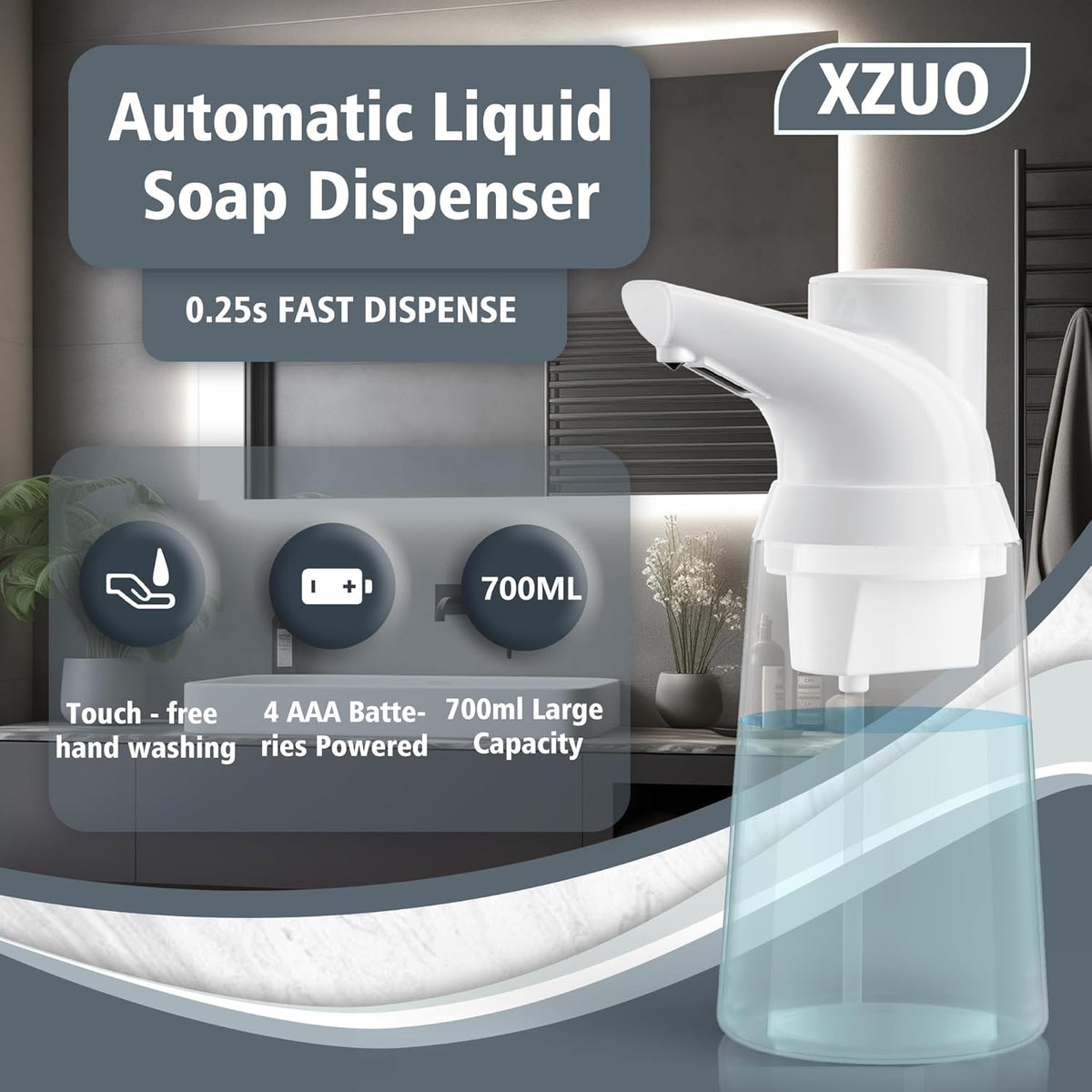 Automatic Soap Dispenser Touchless, 23.7 oz/ 700 ml, Low Battery Liquid Soap Bottle with Motion