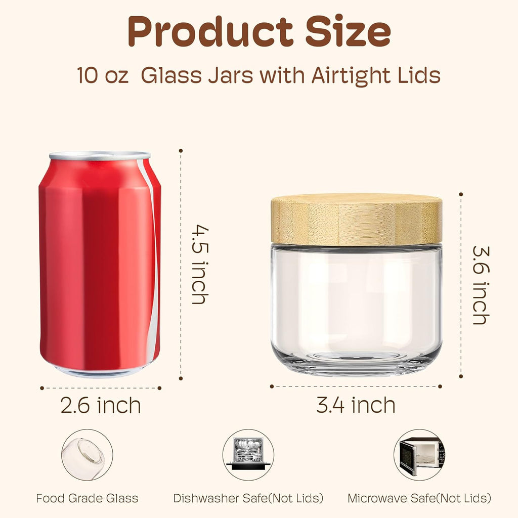 2 pack 10oz Overnight Oats Containers with Bamboo Lids, Glass Jars with Airtight Lids for Meal