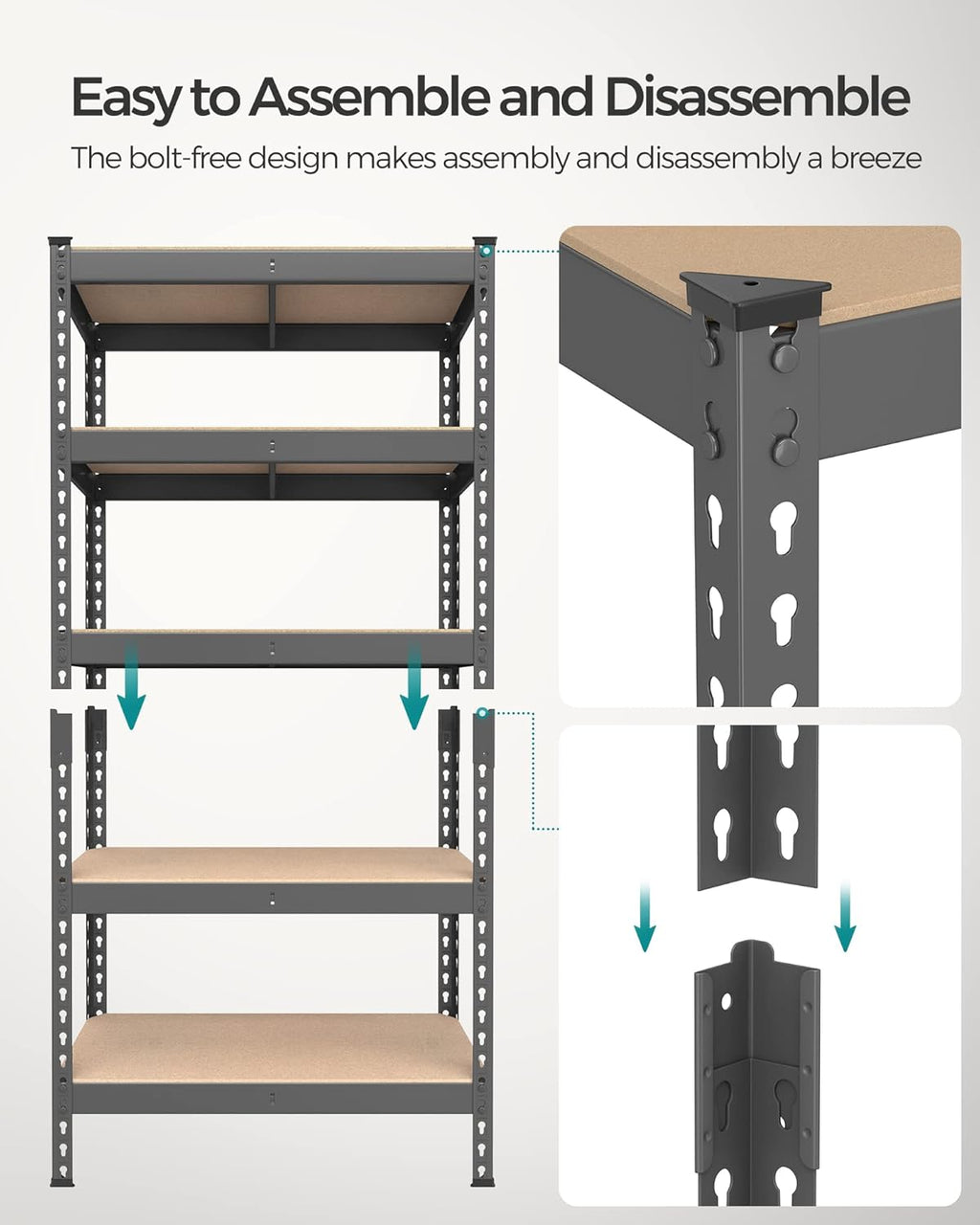 SONGMICS 5-Tier Storage Shelves, Load 2310 lb, Set of 2 Garage Storage, Boltless Assembly
