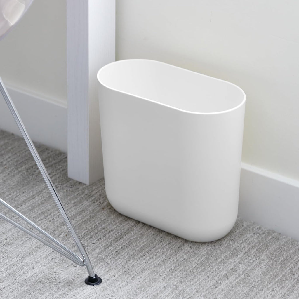 iDesign Slim Oval Plastic Waste Basket The Cade Collection, 10.56” x 5.5” x 9.77”, White