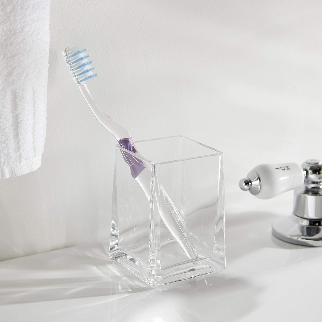 Huang Acrylic Clear Square Tapered Bathroom Toothbrush Holder/Tumbler | Easy to Clean Durable