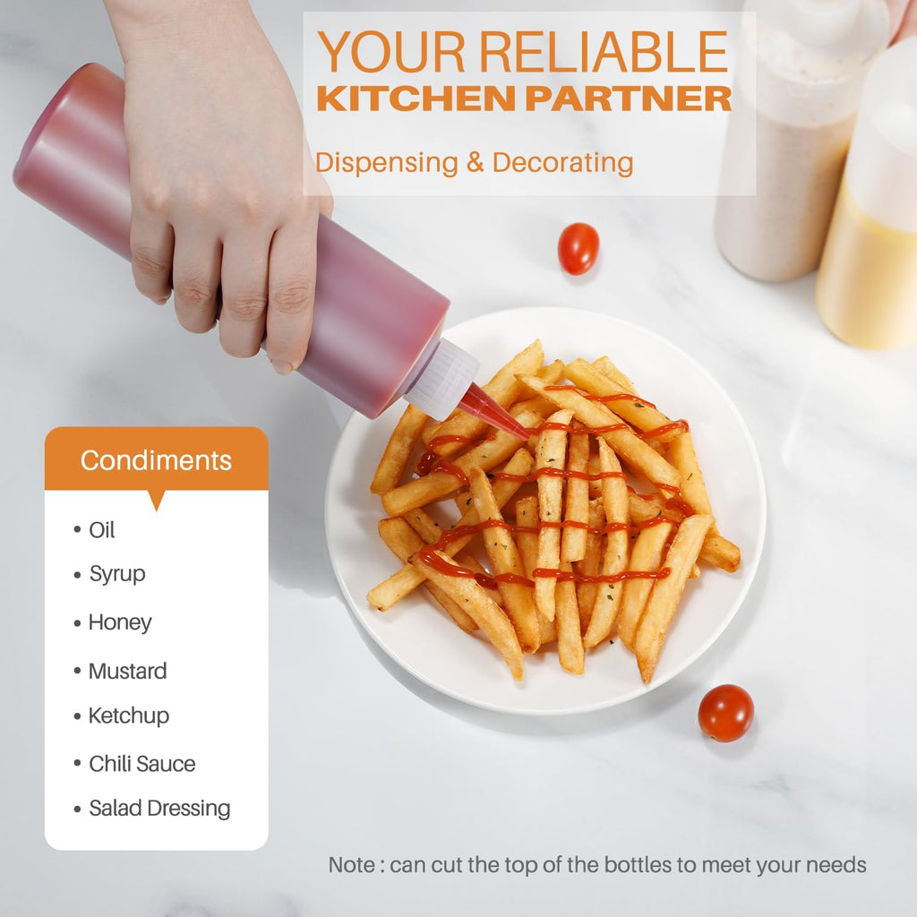 Sopito Squeeze Bottles, 16oz Plastic Condiment Squeeze Bottles with Labels & Funnels & Brusher for