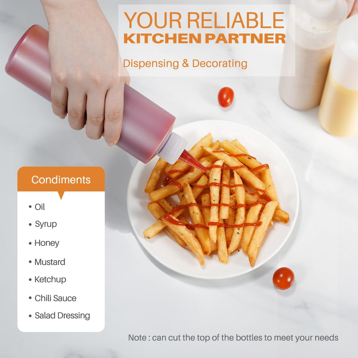 Squeeze Bottles, 16oz Plastic Condiment Squeeze Bottles with Labels & Funnels & Brusher for Liquids