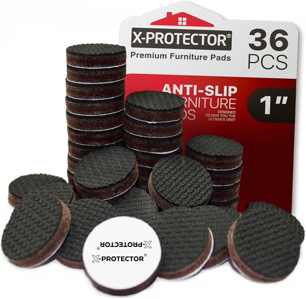 Non Slip Furniture Pads 36 pcs 1" X-Protector - Premium Furniture Grippers - Self-Adhesive Rubber