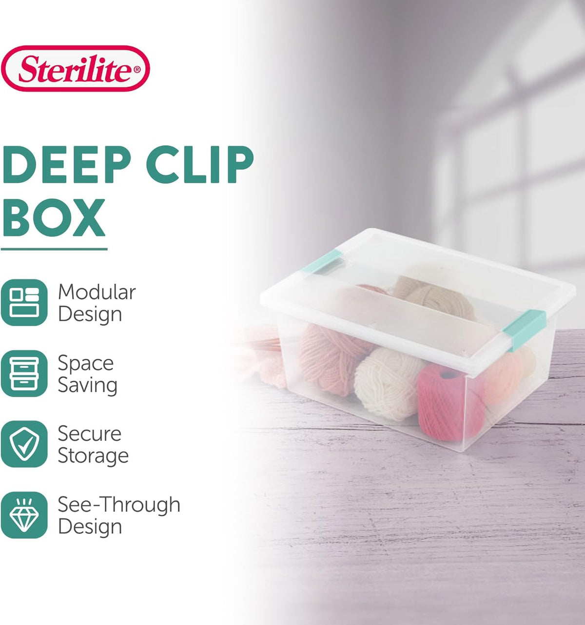 Sterilite 12-Pack Clip Box, Stackable Clear Plastic Bins with Latching Lids, Deep - Writing, Arts