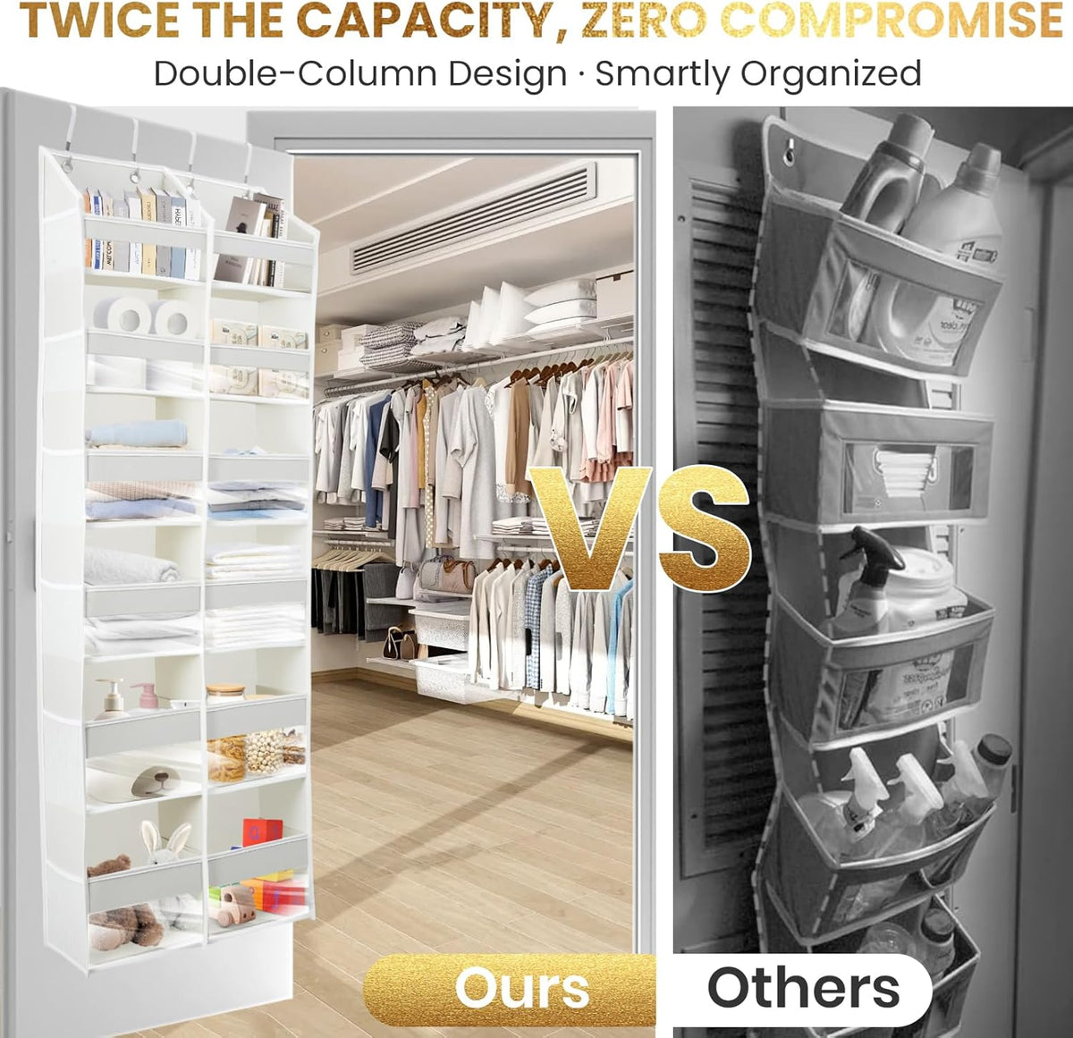 HOMELUX THEORY Heavy Duty Over the Door Organizer - Extra Wide Clear Closet Organizers And Storage