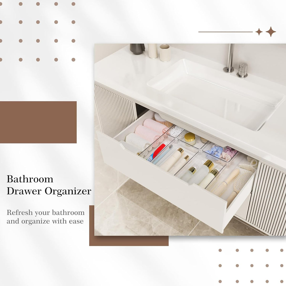 Criusia Clear Drawer Organizer 7 PCS - 5 Size Plastic Versatile Kitchen and Bathroom Organizer