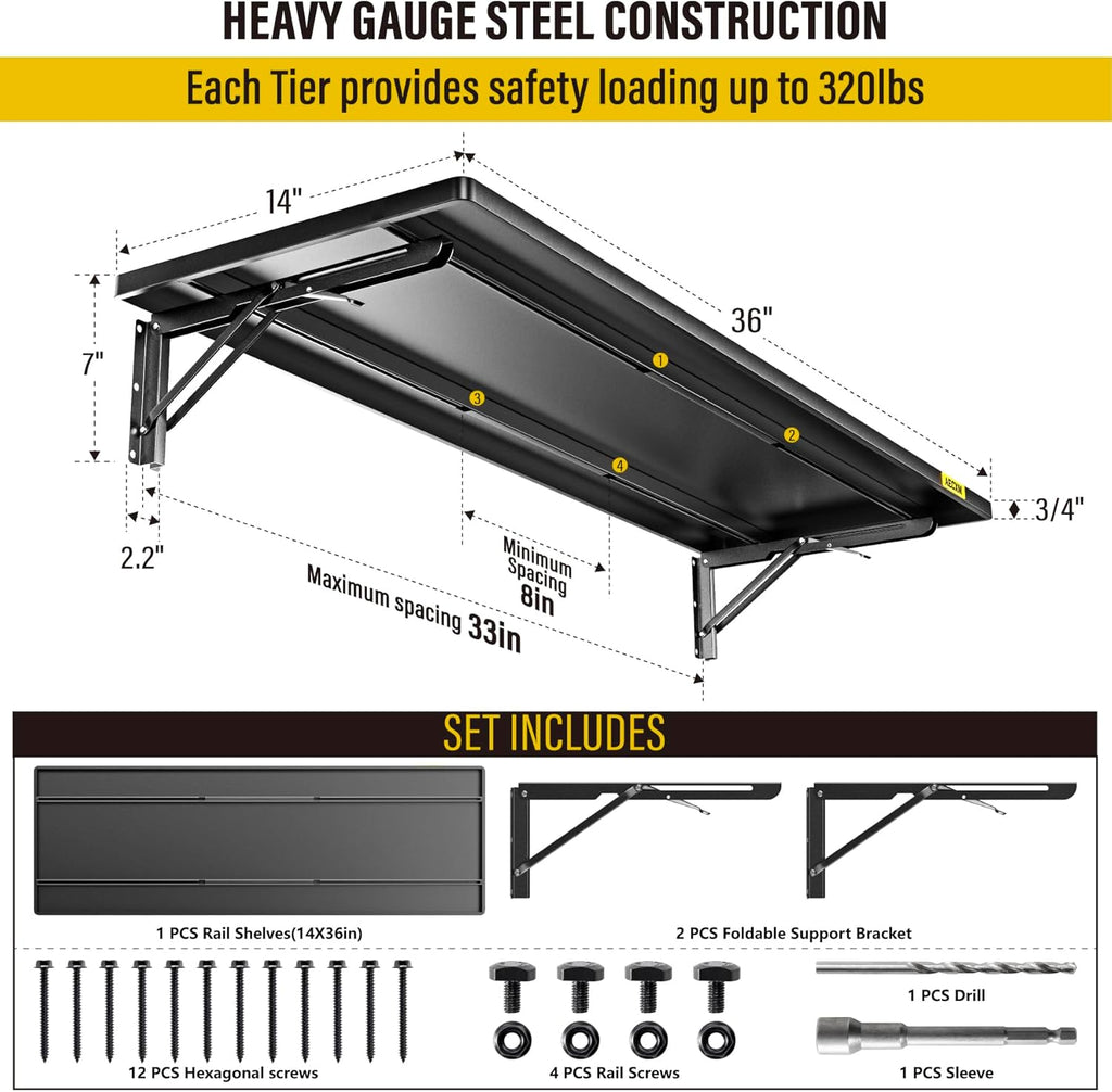 1.2x3ft Adjustable Rail Type Folding Storage Rack Shelf, Suitable for Garage, Storage Room