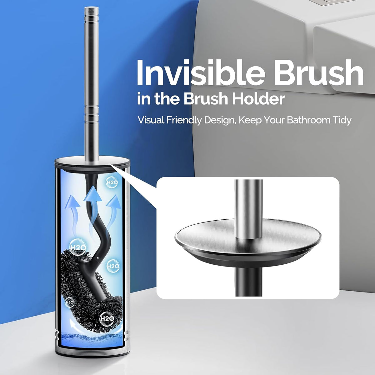 HAMITOR Toilet Brush and Holder Set: 304 Stainless Steel Heavy Duty Bowl Cleaner Brush - Deep