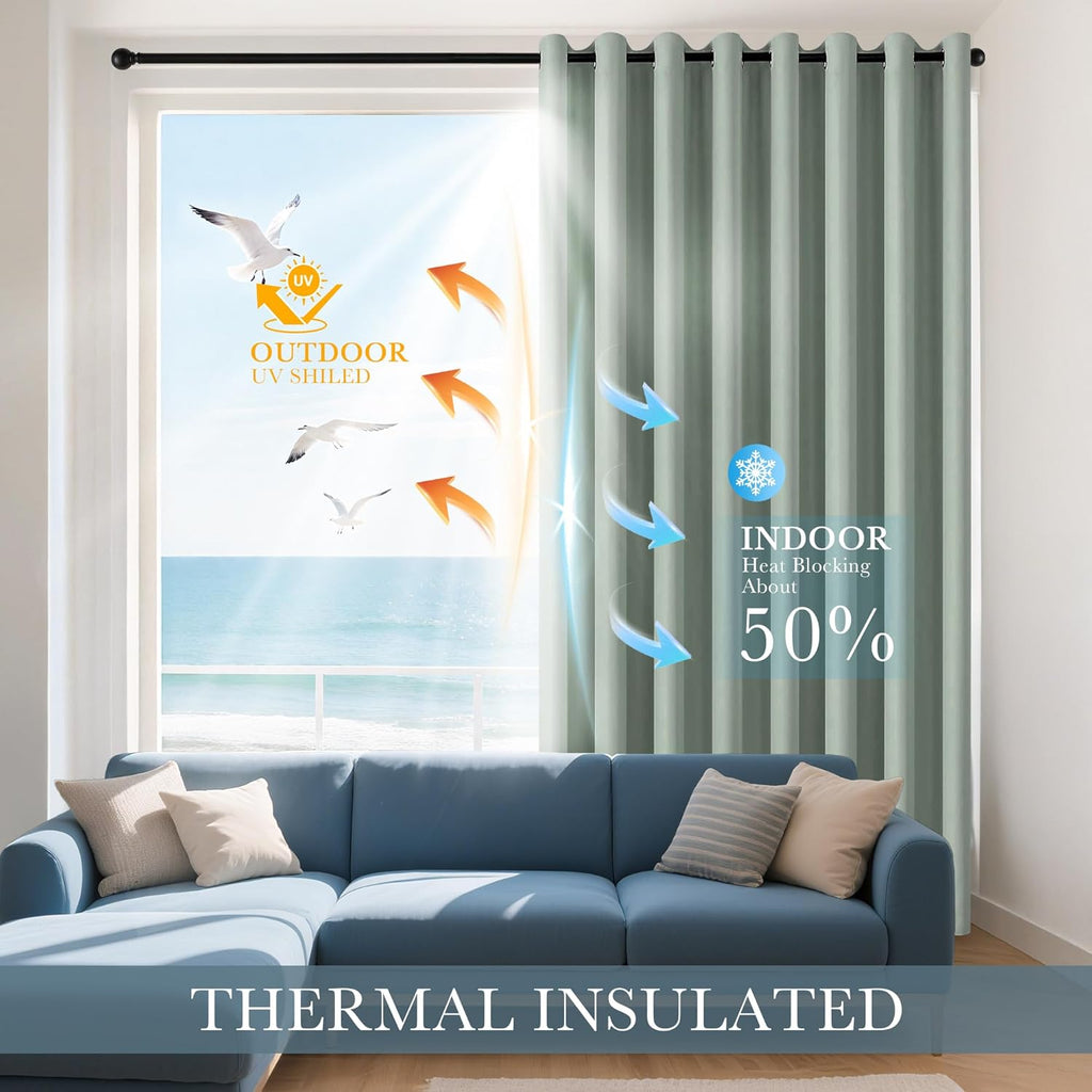 PONY DANCE Sage Green Blackout Curtains for Bedroom 63 Inch Length 2 Panels Set, Thermal Insulated