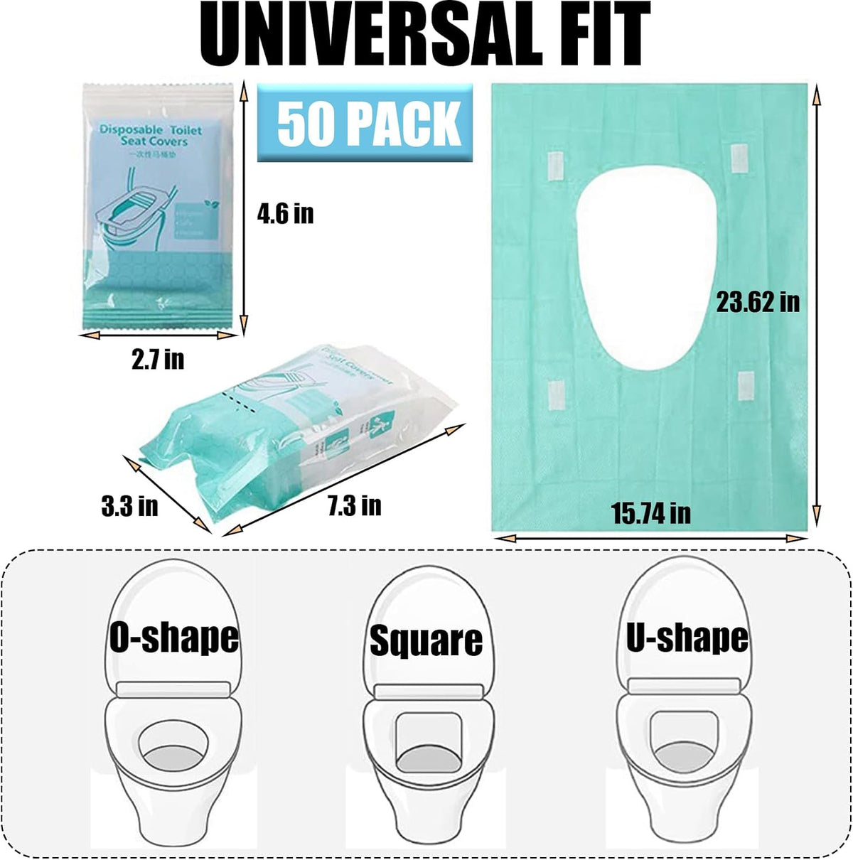 50 Pack Toilet Seat Covers Disposable 16x24 Inch XL Portable Toilet Liners Travel Seat Cover for