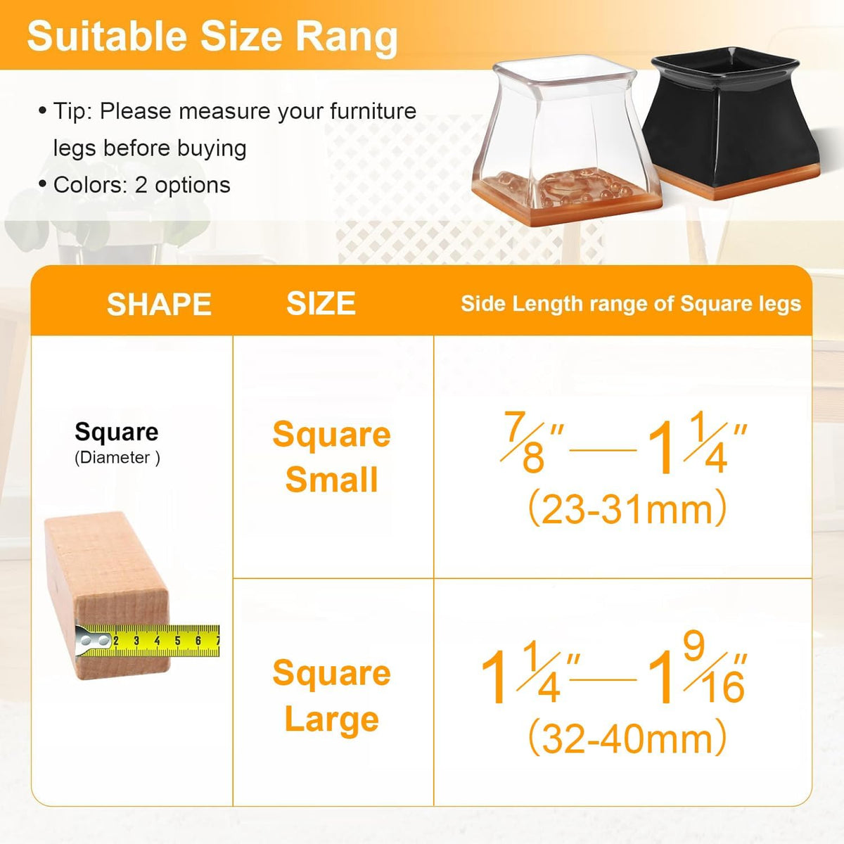 CHUNZEXI 32 Pack Square Chair Leg Floor Protectors for Hardwood Floors, Silicone Felt Covers Pads