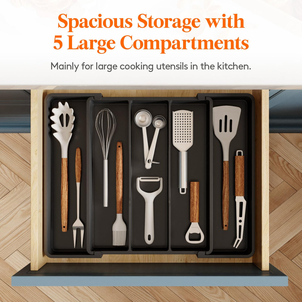 Lifewit Utensil Organizer for Kitchen Drawers, Expandable Cooking Utensil Tray, Adjustable Cutlery