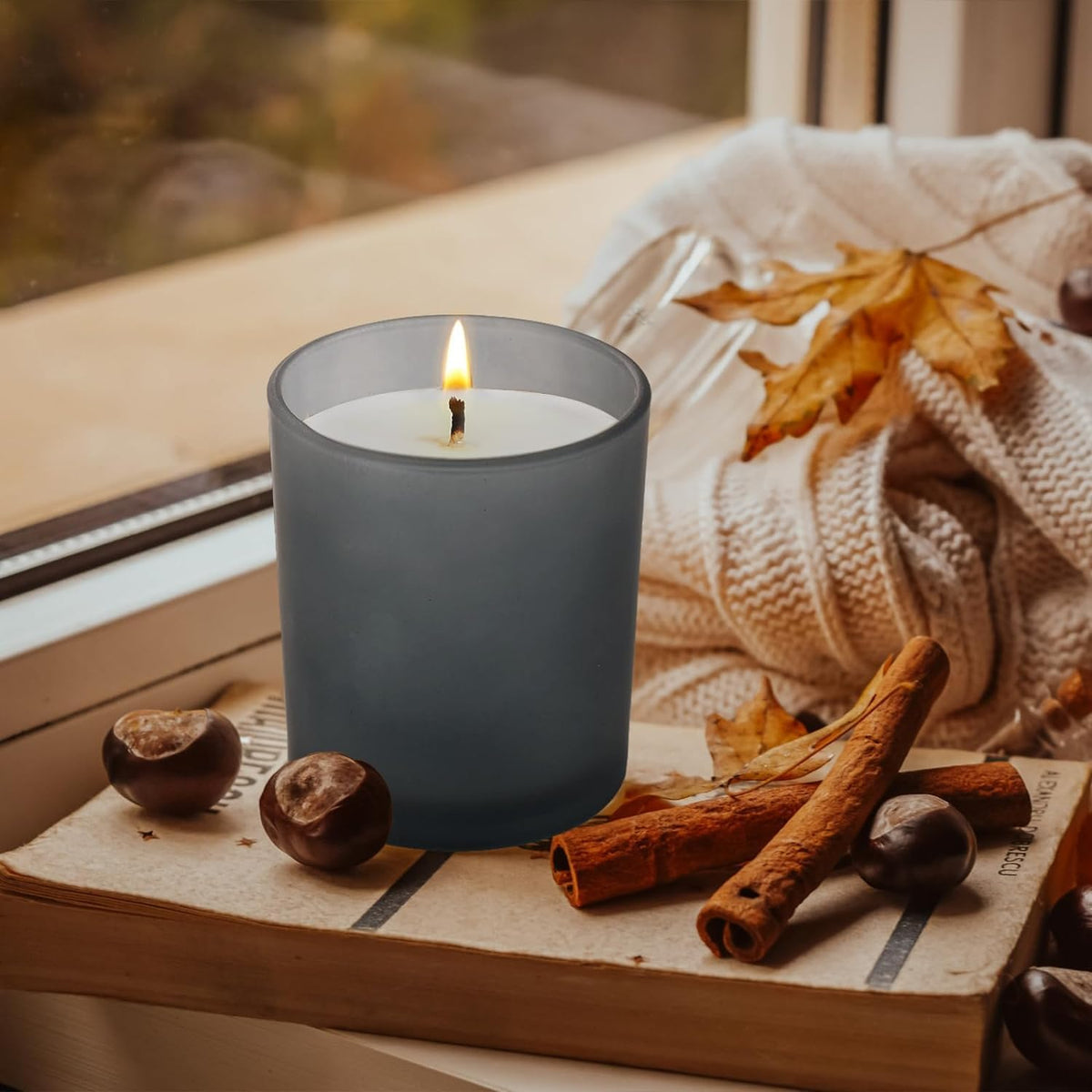 14 OZ Thick Candle Jars for Making Candles 12 Pcs, 3 Wick Empty Jars with Wood Lids for Candle