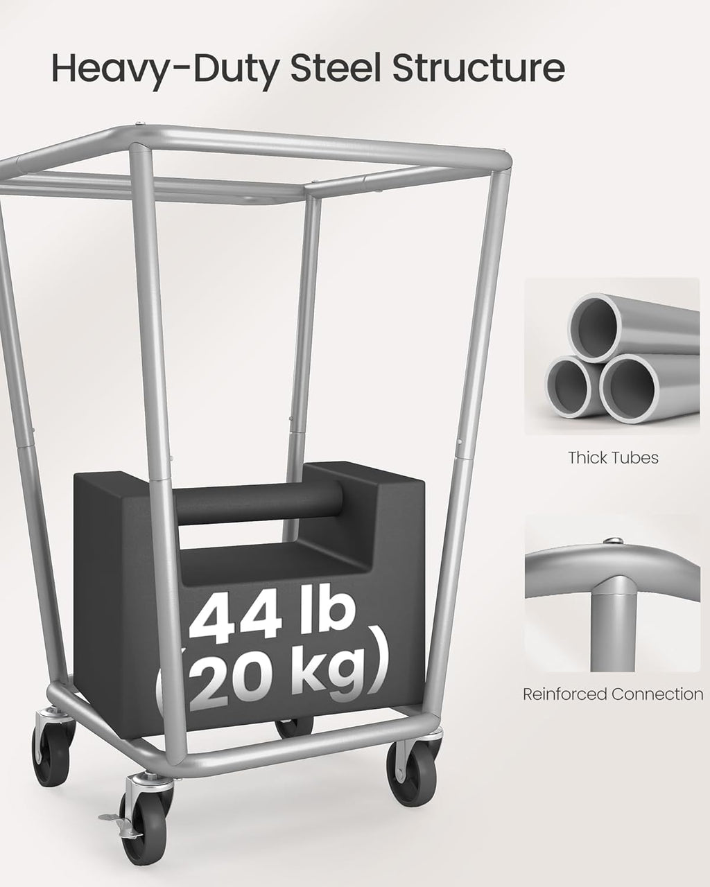 SONGMICS Laundry Basket with Wheels, 34.3 Gallons (130 L) Rolling Laundry Hamper with Removable