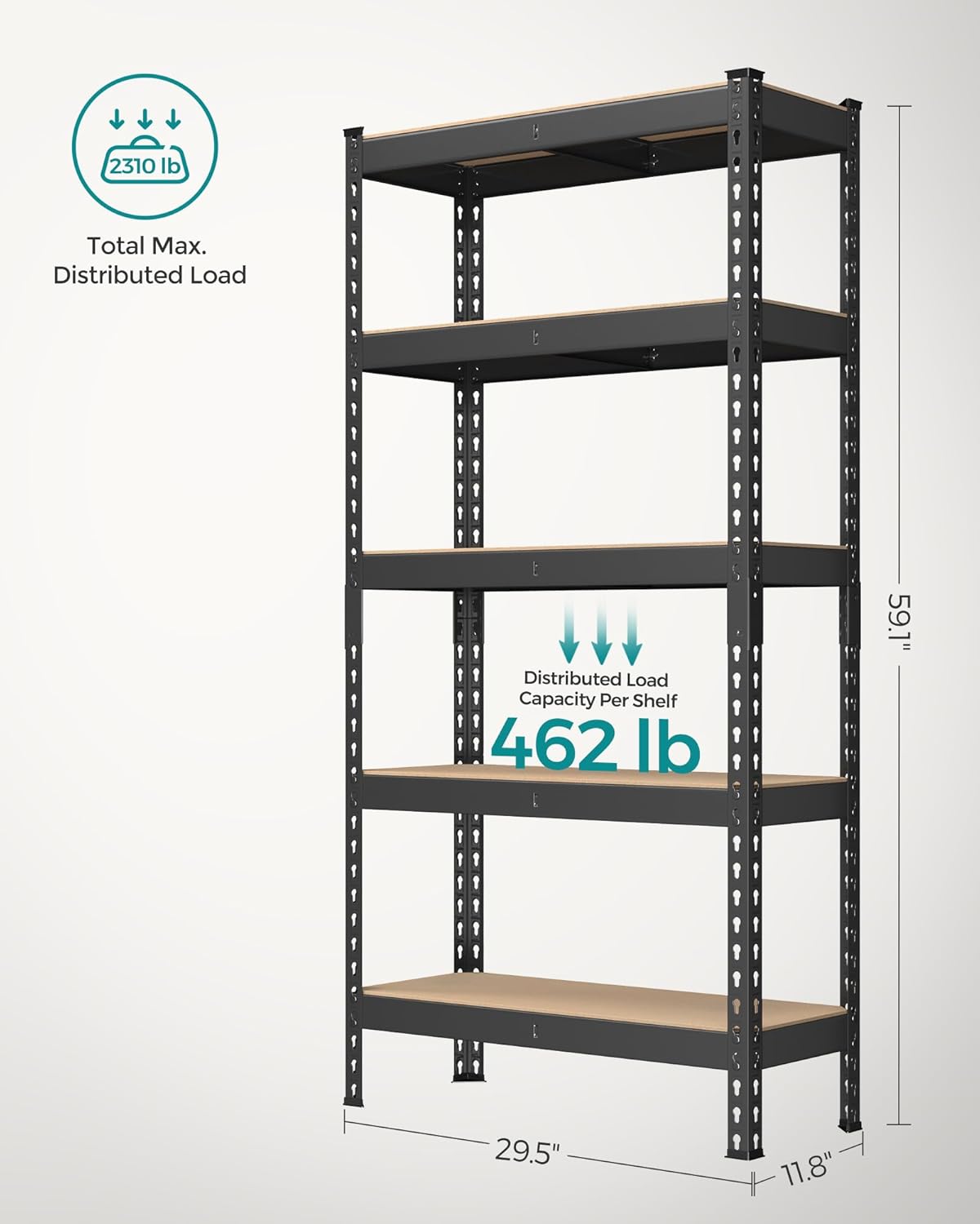 SONGMICS 5-Tier Storage Shelves, Load 2310 lb, Set of 2 Garage Storage, Boltless Assembly