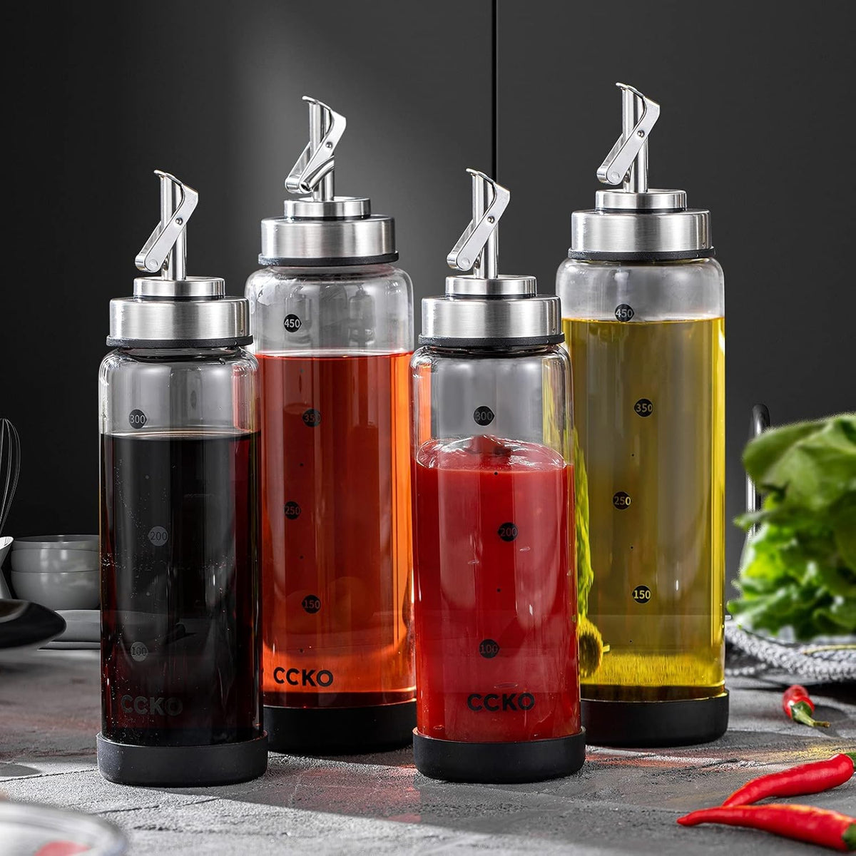 Glass Olive Oil Dispenser Bottle Shatterproof and Leakproof with Stainless Steel Spouts High
