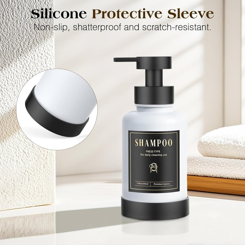 Luxspire Foaming Soap Dispenser, Glass Foam Pump Soap Dispenser, Non-Slip Silicone Sleeve & 5