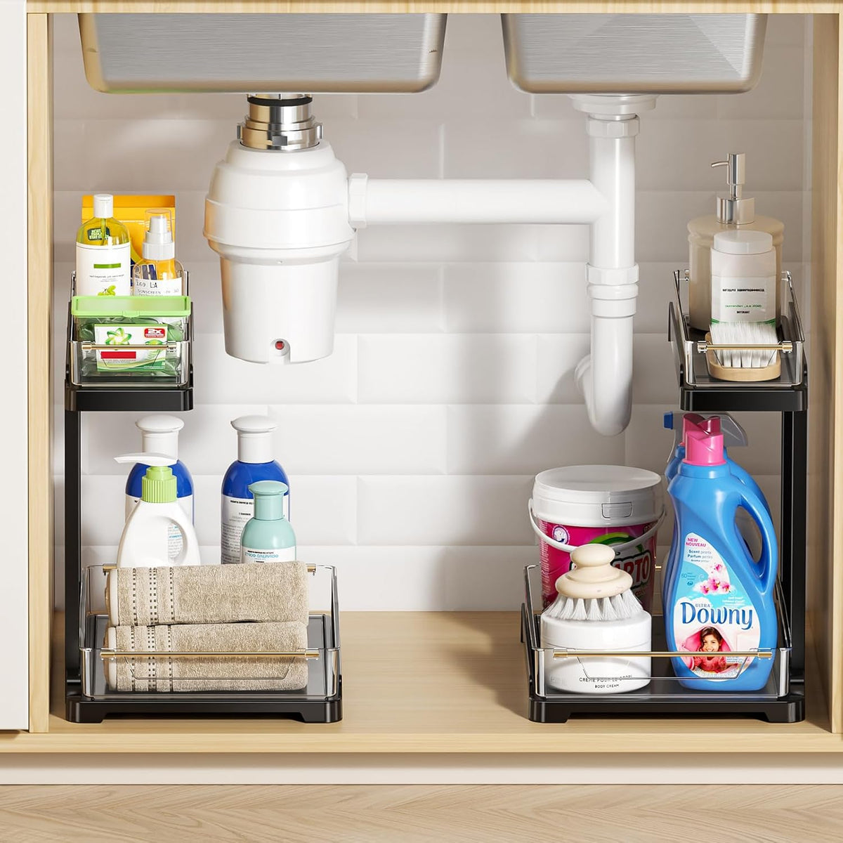 heart & home 2-Pack Under Sink Storage Organizer for Kitchen & Bathroom Cabinets with Removable