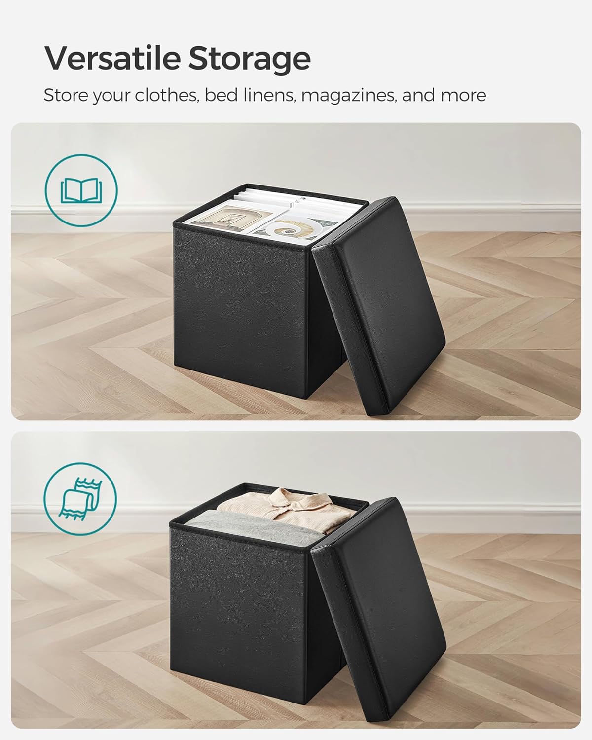 SONGMICS MAZIE Collection - 15 Inches Ottoman with Storage, Footstool, Storage Ottoman, Load 660