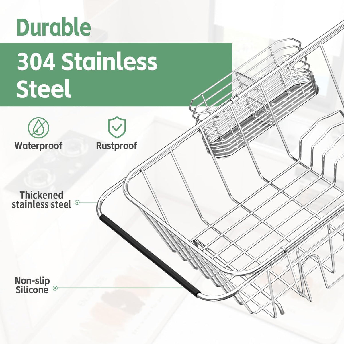 Dish Drying Rack in Sink, Extendable Stainless Steel Dish Drainers for Kitchen Counter, Anti-Rust