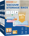 HOUSE DAY 10 Medium Vacuum Seal Bags For Clothing Travel, 80% Space Saving Travel Vacuum Bags with
