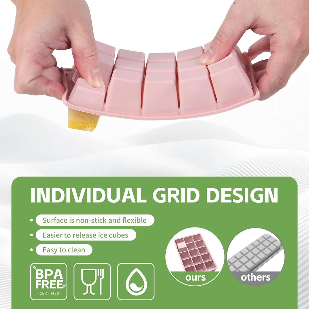 Silicone Ice Cube Tray, 2 Pack Easy-Release Stackable Ice Trays for Freezer with Lid 15 Reusable