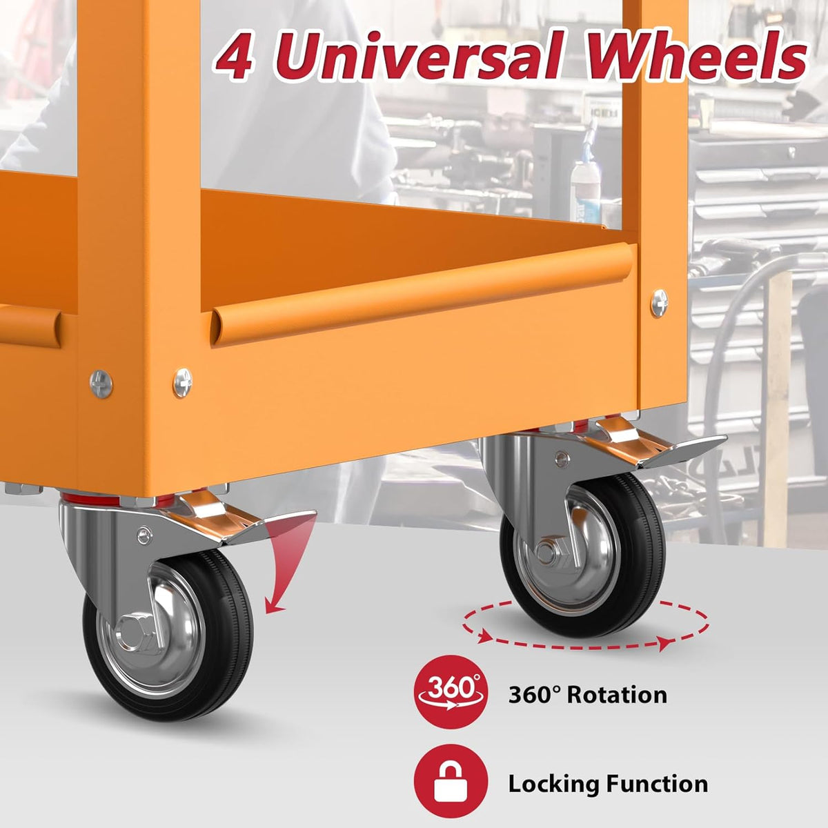 3 Tier Rolling Tool Cart on Wheels, Heavy Duty Service Cart Industrial Utility Cart with Drawer and