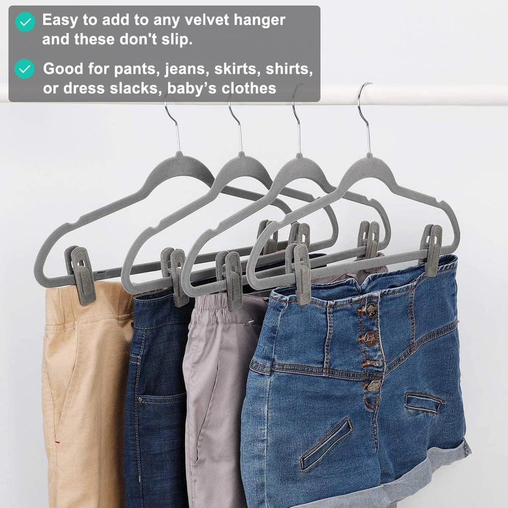 Grey Velvet Clips for Velvet Hangers - 20 PCS Gray Non Slip Velvet Hanger Clip, Pants Hanger Velvet