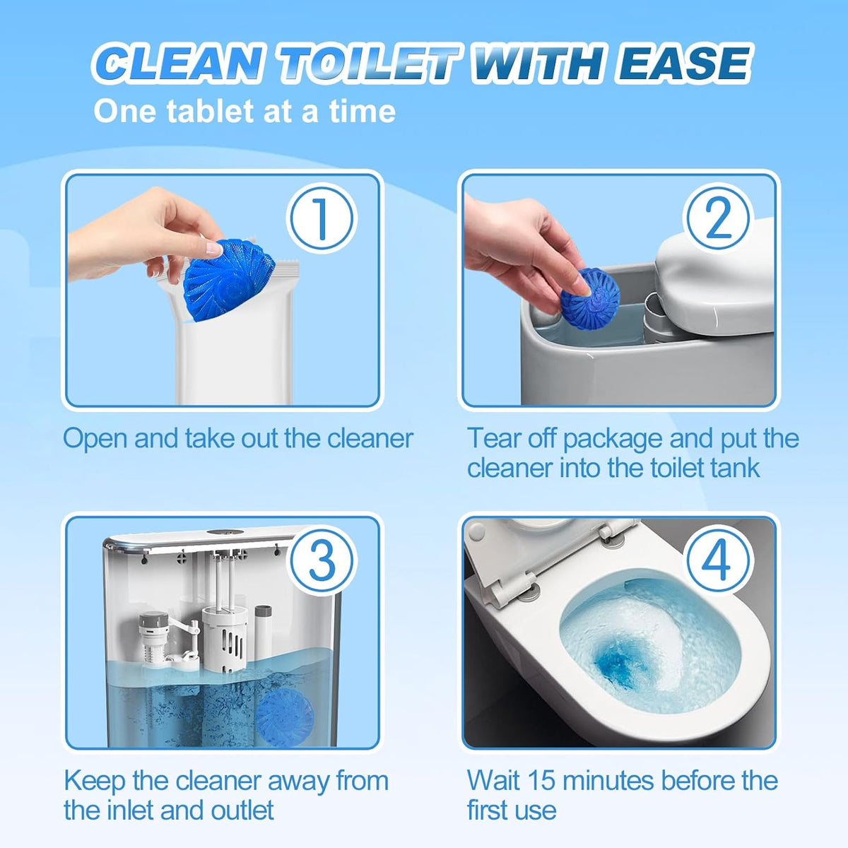 KIISIISO Toilet Bowl Cleaner Tablets, Blue Automatic Toilet Tank Cleaners, Septic-Safe Hard Water