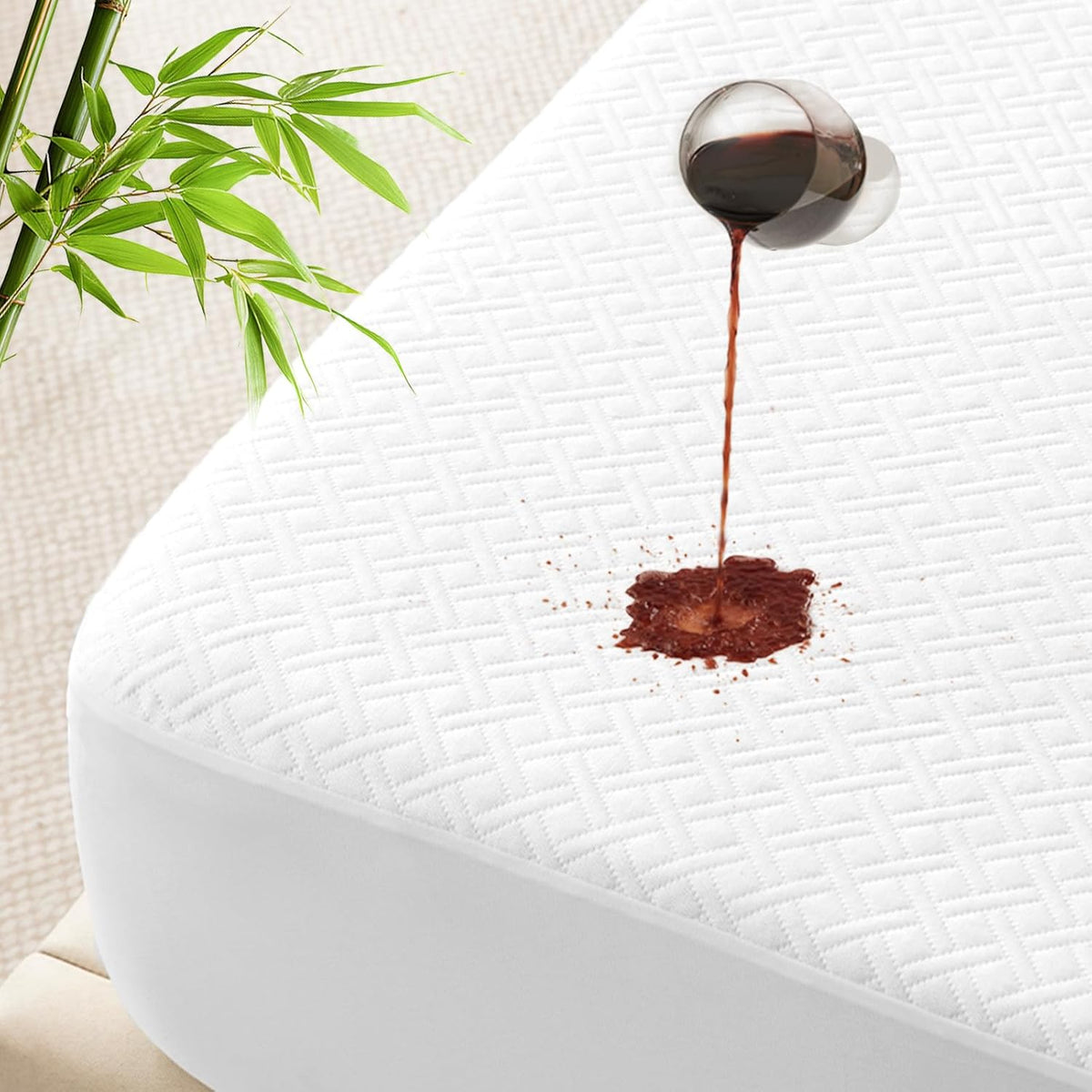 100% Waterproof King Mattress Protector, Breathable Bamboo Rayon Mattress Cover with 8”-21” Deep