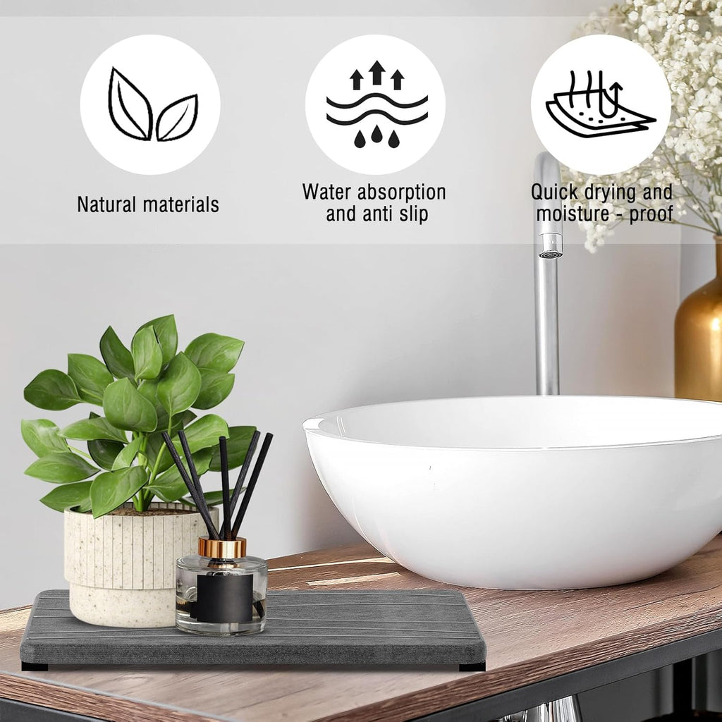 2PCS Water Absorbing Stone Tray, Fast Drying Stone Sink Tray, Water Absorbent Diatomite Trays