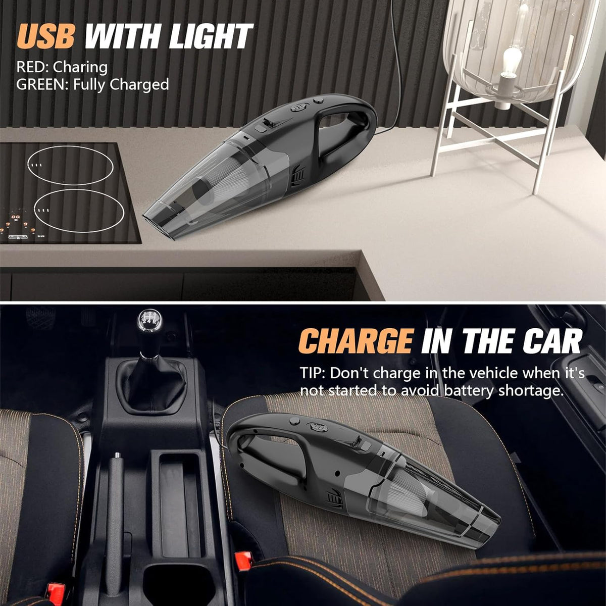 Handheld Vacuum Cordless Rechargeable with LED Light, Car Vacuum Portable Cordless, Hand Vacuum