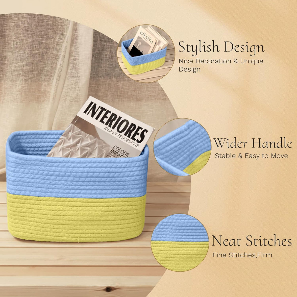 Hopegiver Woven Storage Baskets 11x8x7 Inch, 3 Pack Collapsible Cube Storage Bin for Shelves