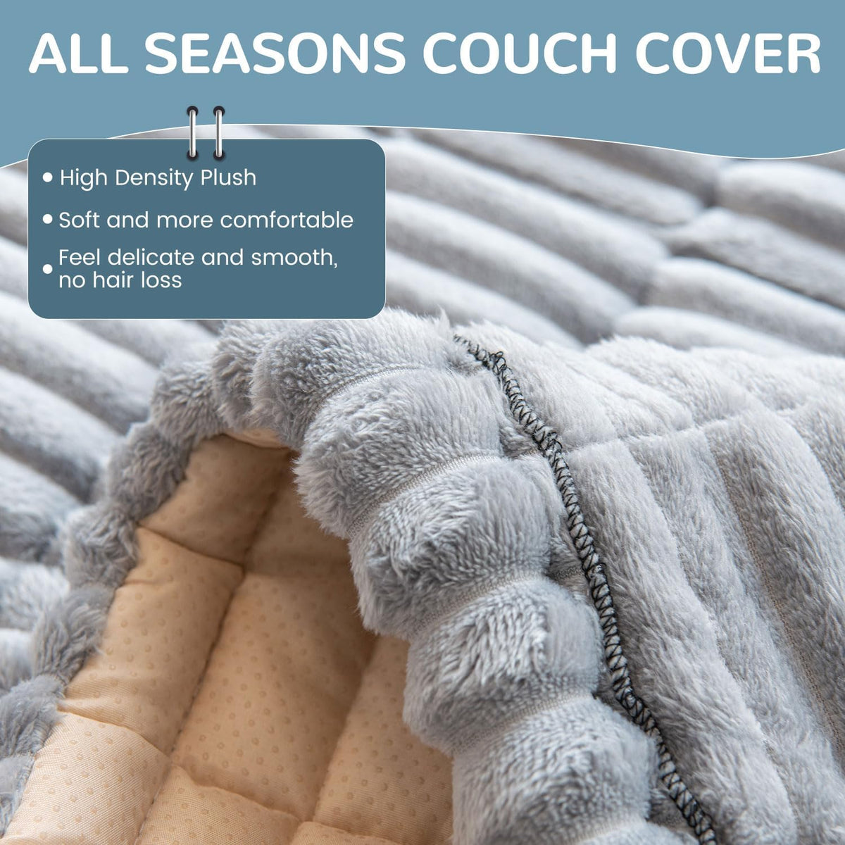 OTOB Couch Covers for 3 Cushion Sofa Pet Friendly, Plush Fuzzy Non Slip Sofa Covers Washable, Soft