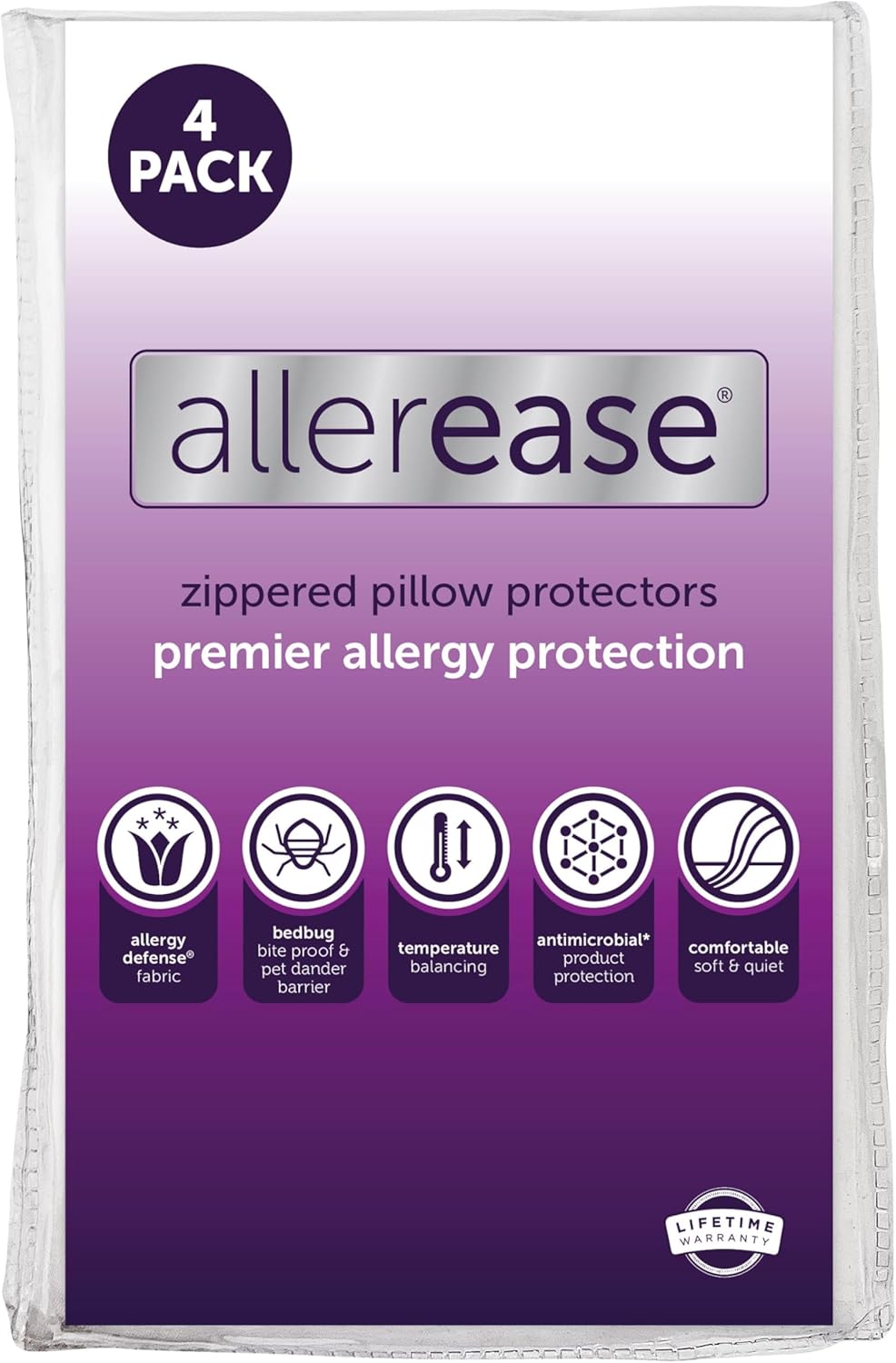 Set of 4 Standard/Queen AllerEase Pillow Protectors - Temperature Balancing, Allergist Recommended