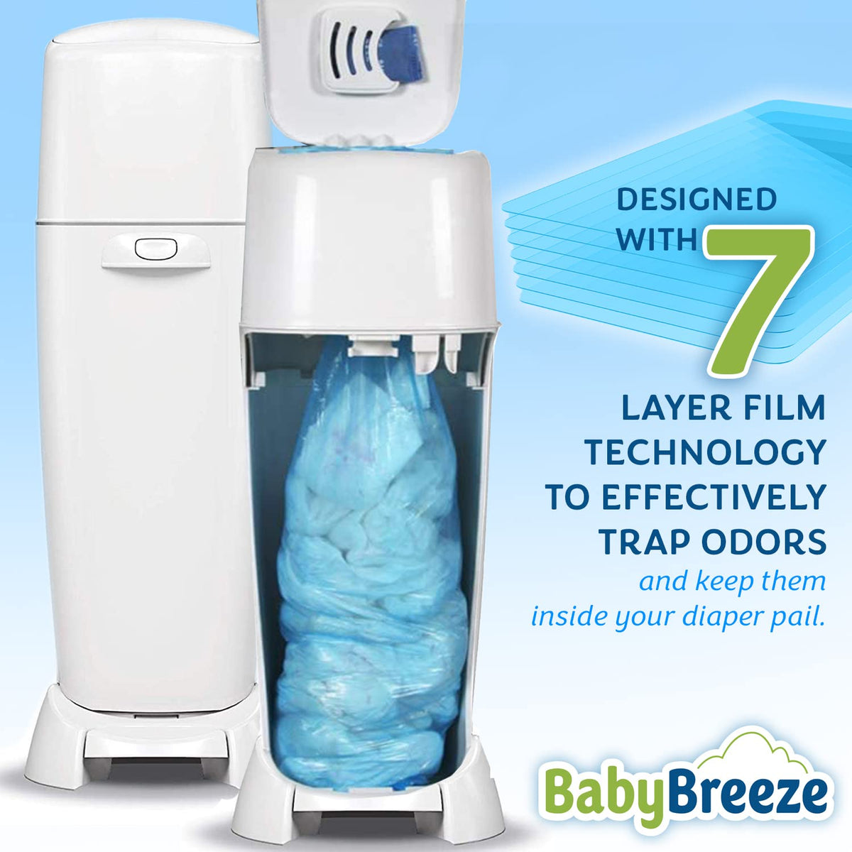 BabyBreeze Diaper Pail Refill Bags Compatible with Playtex Diaper Genie Pails Odor Absorbing Diaper