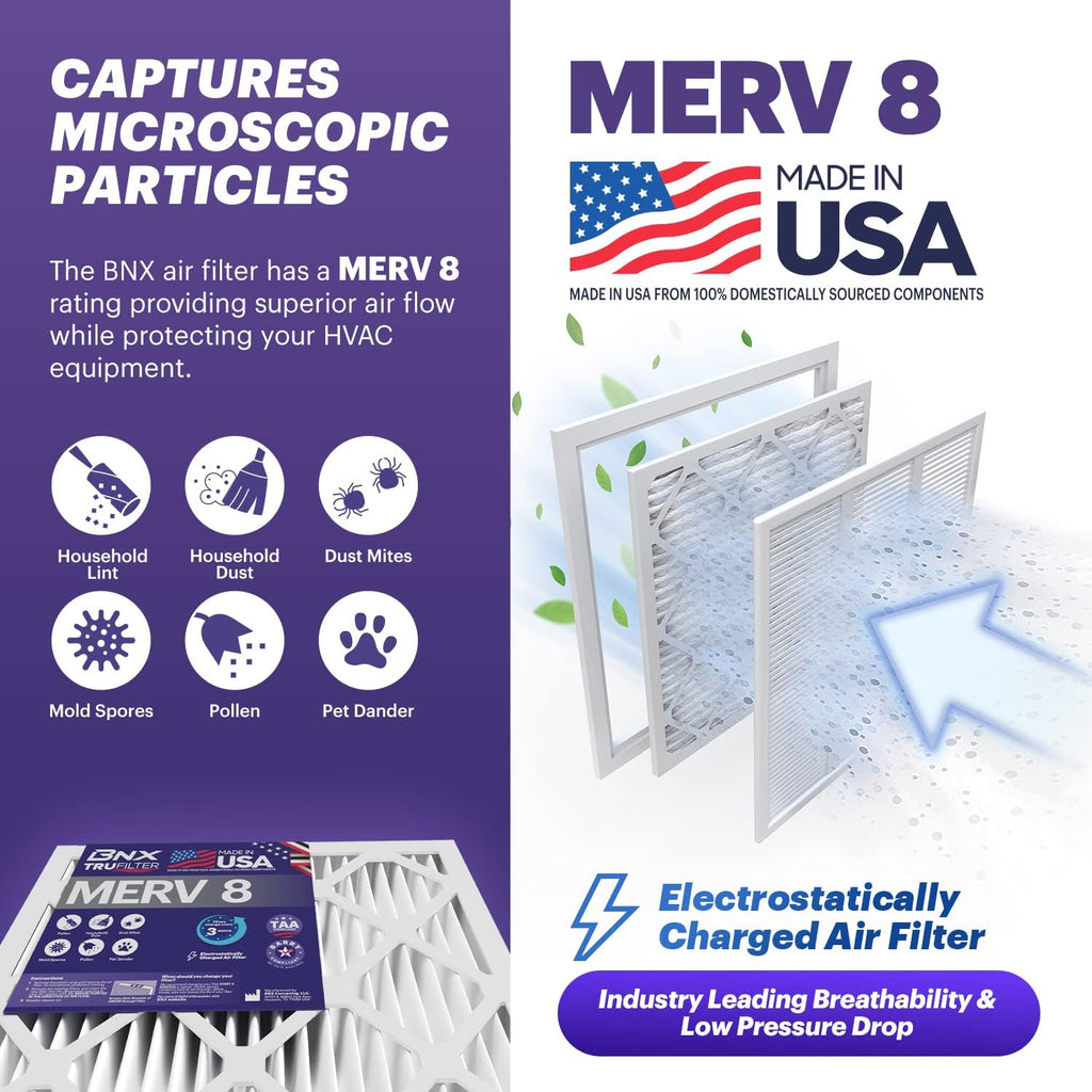 BNX TruFilter 20x24x1 Air Filter MERV 8 (6-Pack) - MADE IN USA – Dust & Pet Defense Electrostatic