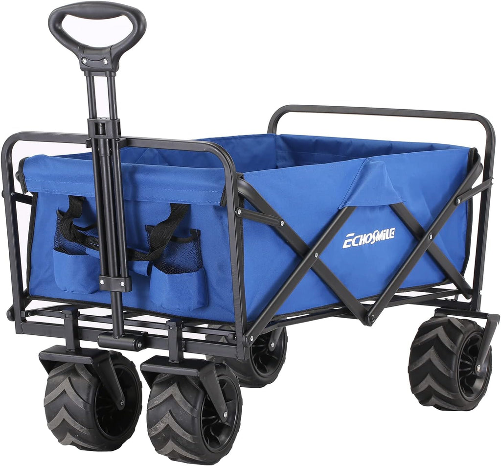 EchoSmile Heavy Duty 350 Lbs Capacity Collapsible Wagon, Outdoor Folding Camping Wagons, Grocery