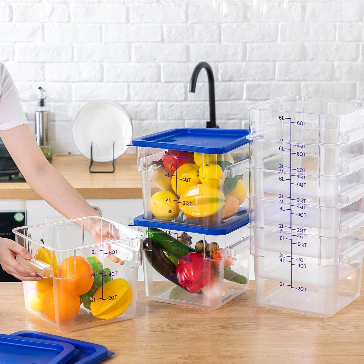 Lallisa 8 Pack 6 Qt Commercial Food Storage Containers with Lids Square Food Storage Container
