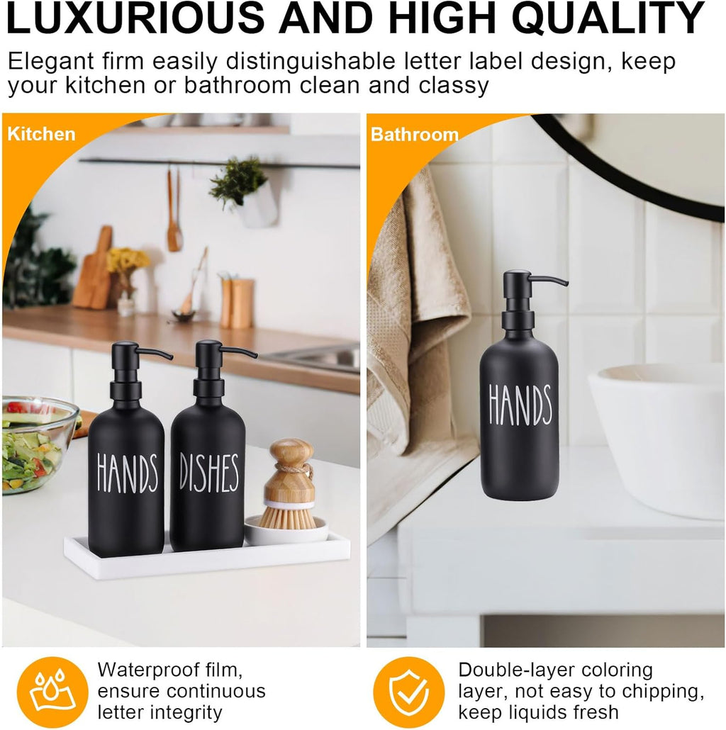 Glass Soap Dispenser for Kitchen,Farmhouse Dish &Hand Soap Dispenser Set, Rustproof Pump with Tray