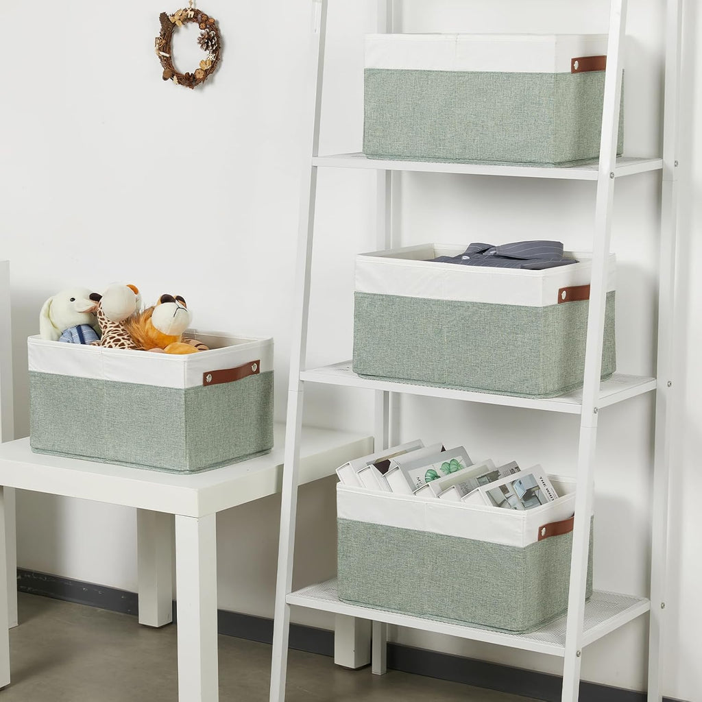 Temary Storage Bins Storage Baskets 4Pack Fabric Storage Bins for Shelves with Dual Leather Handles