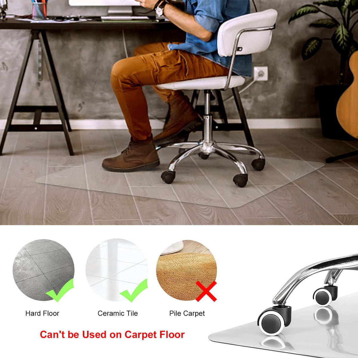 Kuyal Clear Chair Mat, Hard Floor Use, 48" x 30" Transparent Office Home Floor Protector mat