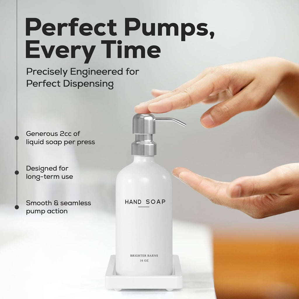 White Glass Hand and Dish Soap Dispenser Set by Brighter Barns - Kitchen Soap Dispenser Set with