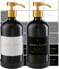 16oz Glass Soap Dispenser with Stainless Steel Pump, 21 Waterproof Labels, Non-Slip Protective