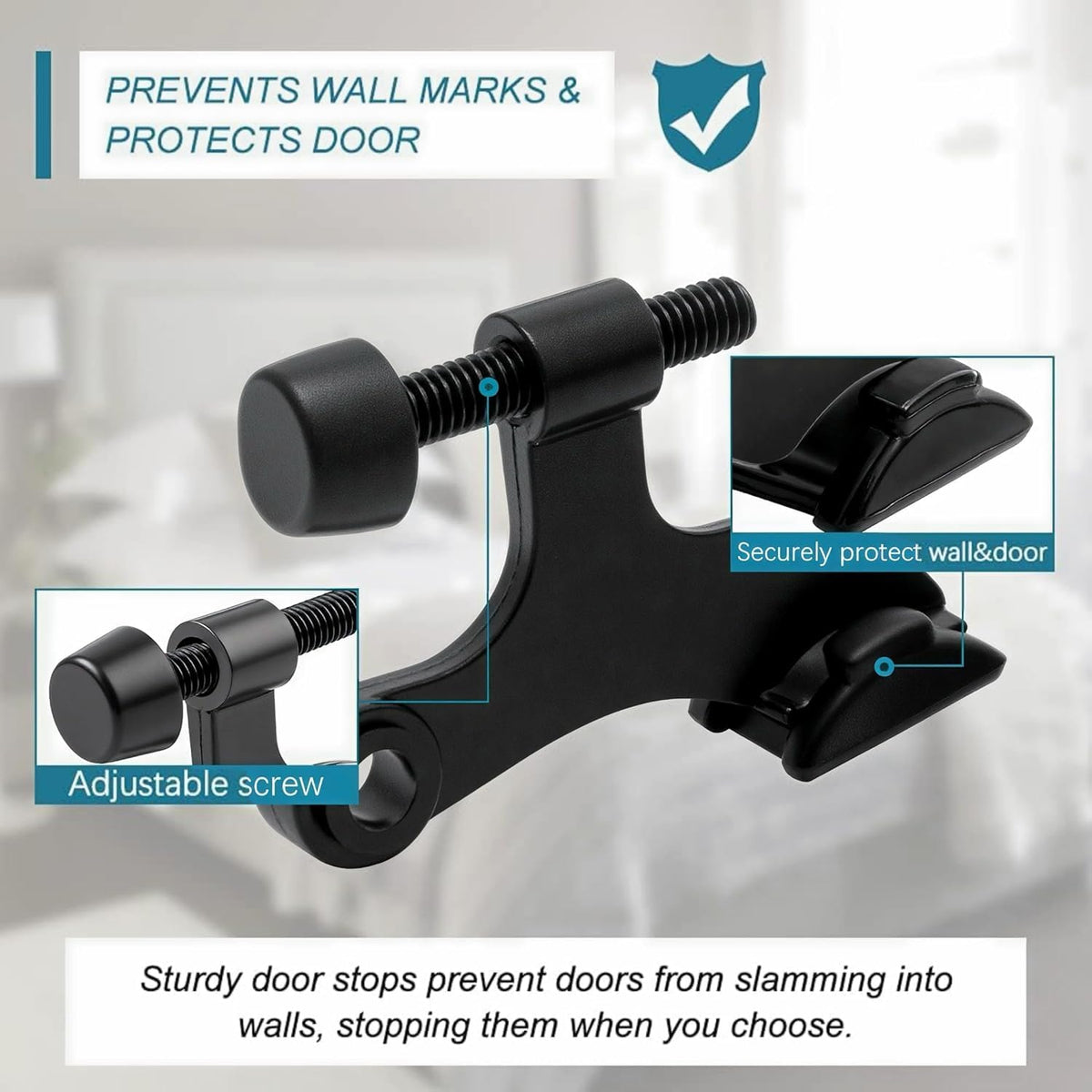 36Pack Hinge Pin Black Door Stopper, Adjustable Heavy Duty Hinge Pin Door Stop with Black Rubber