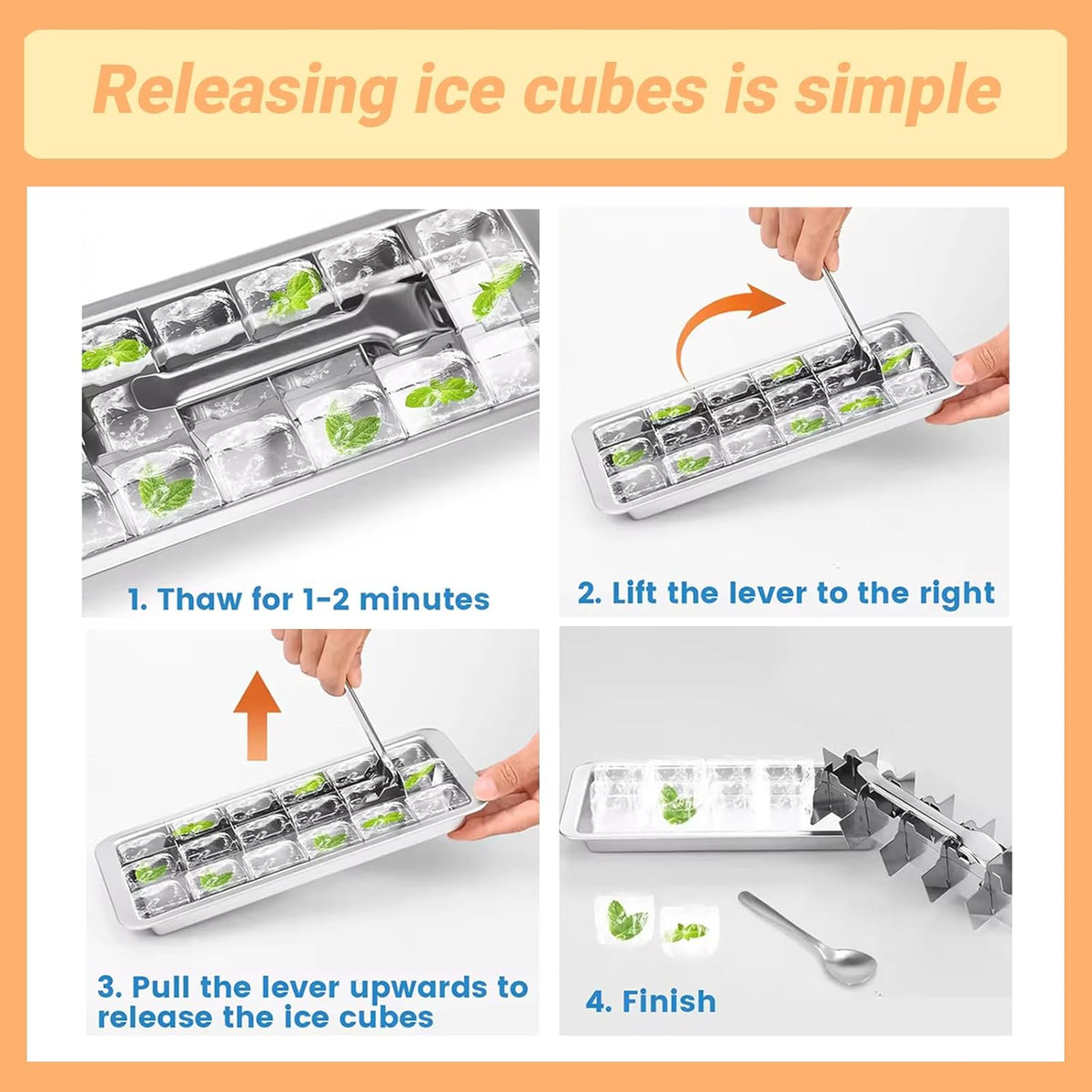 Professional Ice Cube Trays Stainless Steel - 18-Slot Heavy Duty Metal Icecube Mold, Non-Toxic