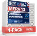 BNX TruFilter 16x16x1 Air Filter MERV 13 (4-Pack) - MADE IN USA - Electrostatic Pleated Air