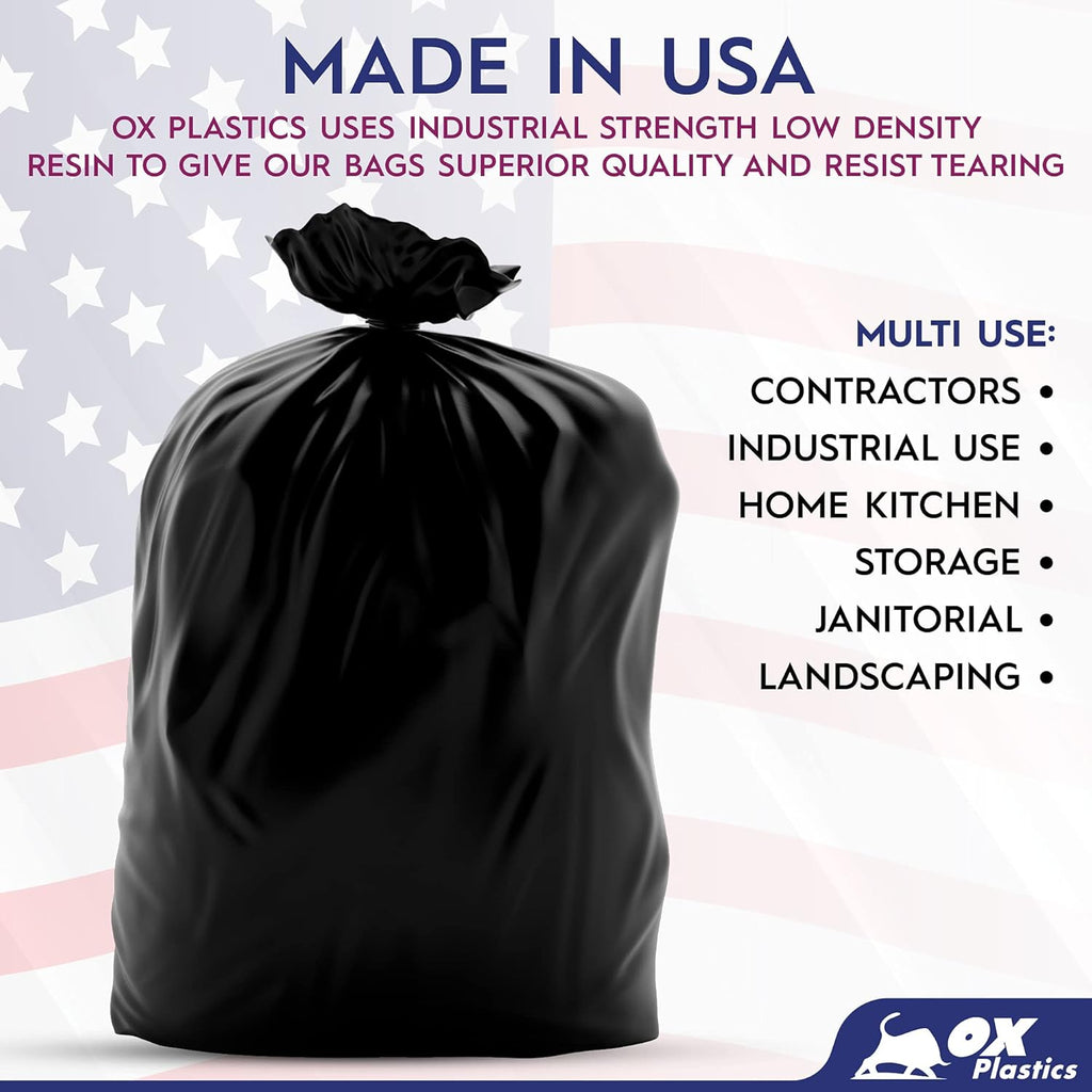Ox Plastics 60 Gallon Trash Can Liners Garbage Bags - 100 Count & 2mil Thick Extra Heavy Duty Trash